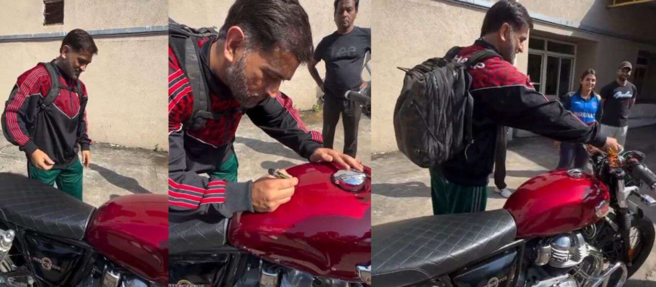 MS Dhoni Wins Hearts by Signing Fan’s Royal Enfield in Viral Moment