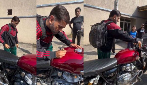 MS Dhoni Wins Hearts by Signing Fan’s Royal Enfield in Viral Moment