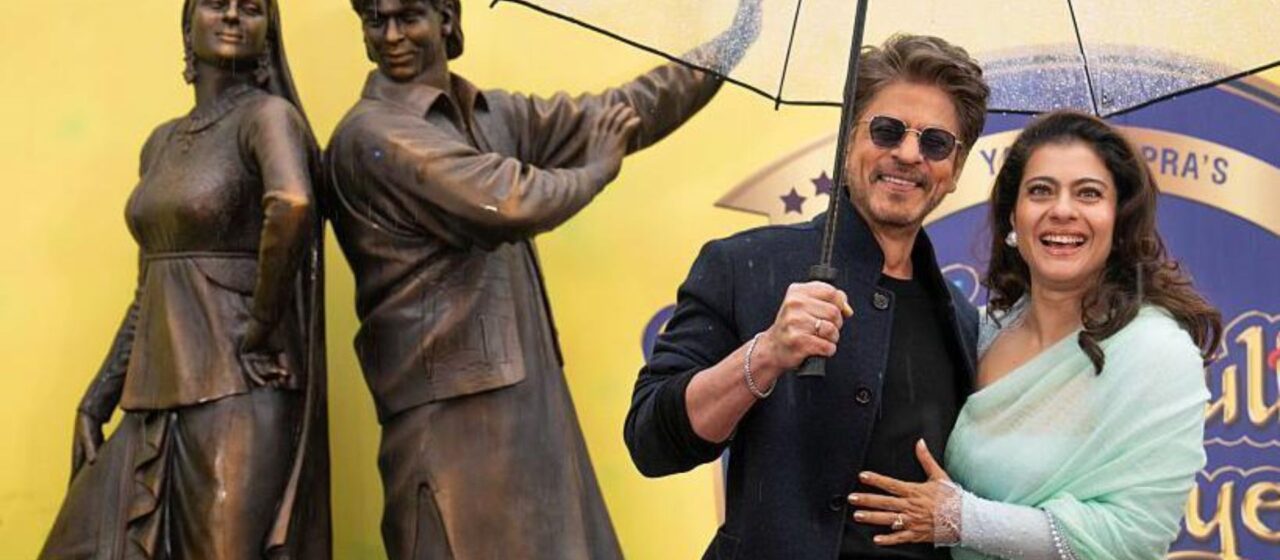 DDLJ stars Shah Rukh Khan and Kajol visit London to unveil the first ever Bollywood bronze statue in the city